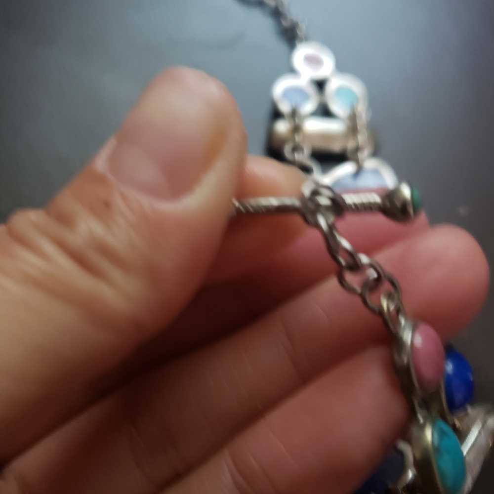 WHITNEY KELLY STERLING SILVER 925 MULTI-GEMSTONE GEOMETRIC TOGGLE BRACELET 7-8" - Picture 3 of 3